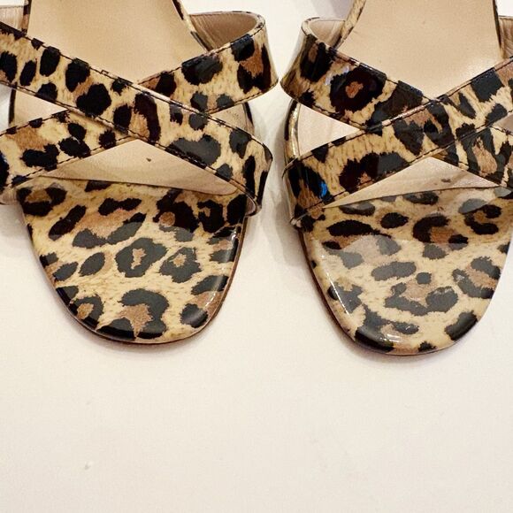 Manolo Blahnik Leopard Print Sandal patent Leather Kitten Heels 38.5 Italy - Picture 2 of 12